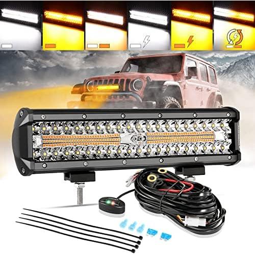 Auxbeam 12インチ 300W LEDライトバー アンバー ホワイト ストロボライト バー スポット フラッド コンボビーム アンバー