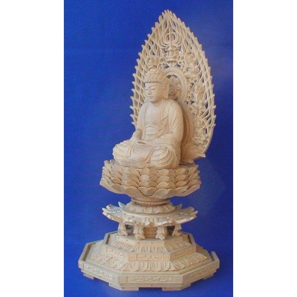 木彫仏像 釈迦如来座像飛天光背八角台2.5寸柘植 ツゲ(受注生産） 送料無料 |  | 03