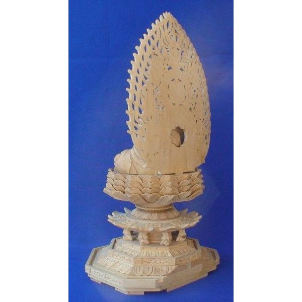 木彫仏像 釈迦如来座像飛天光背八角台2.5寸柘植 ツゲ(受注生産） 送料無料 |  | 04