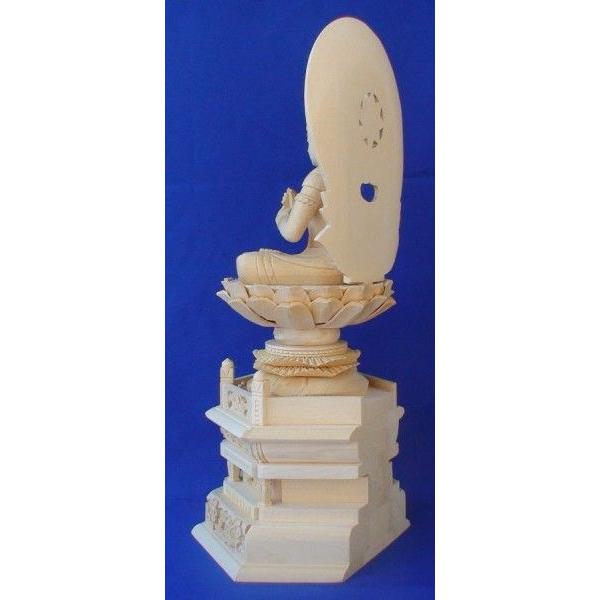 Masa(•‿•)　 大日如来木製仏像 光背付き 約48cm 木彫仏像 大日如来座像円光背六角台3.0寸桧木 ひのき(受注生産
