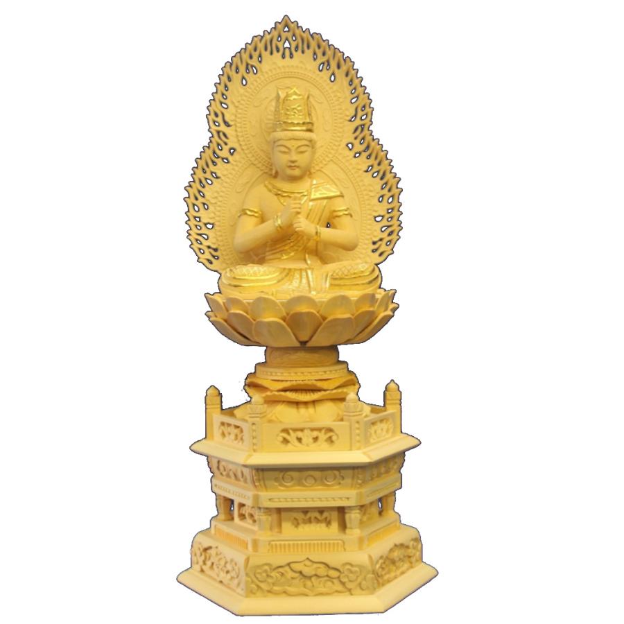 木彫仏像/大日如来座像火炎光背八角台2.5寸桧木切金　真言宗　(受注生産）