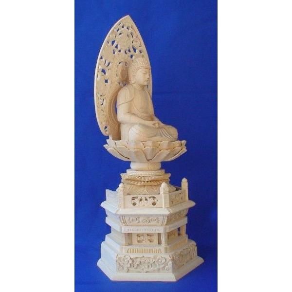 仏像 阿弥陀如来座像草光背六角台2.5寸桧木 ひのき仏像 仏壇/仏具 木彫/