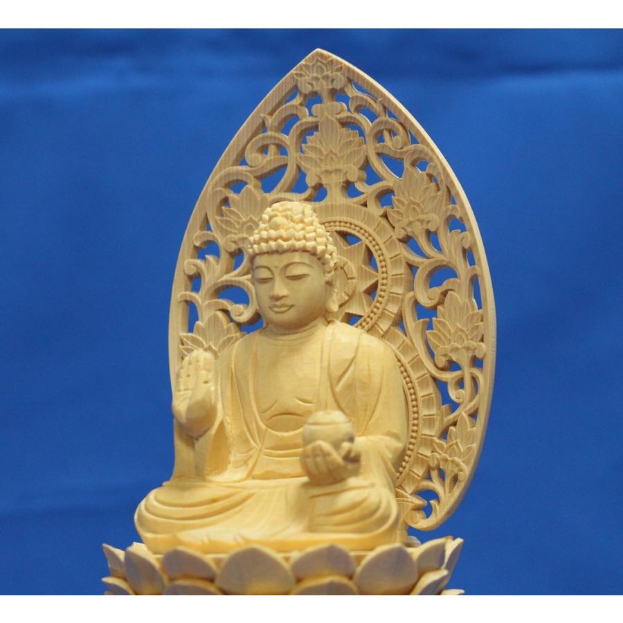 木彫仏像/薬師如来座像草光背六角台2.0寸桧木ヒノキ : トモエの木彫