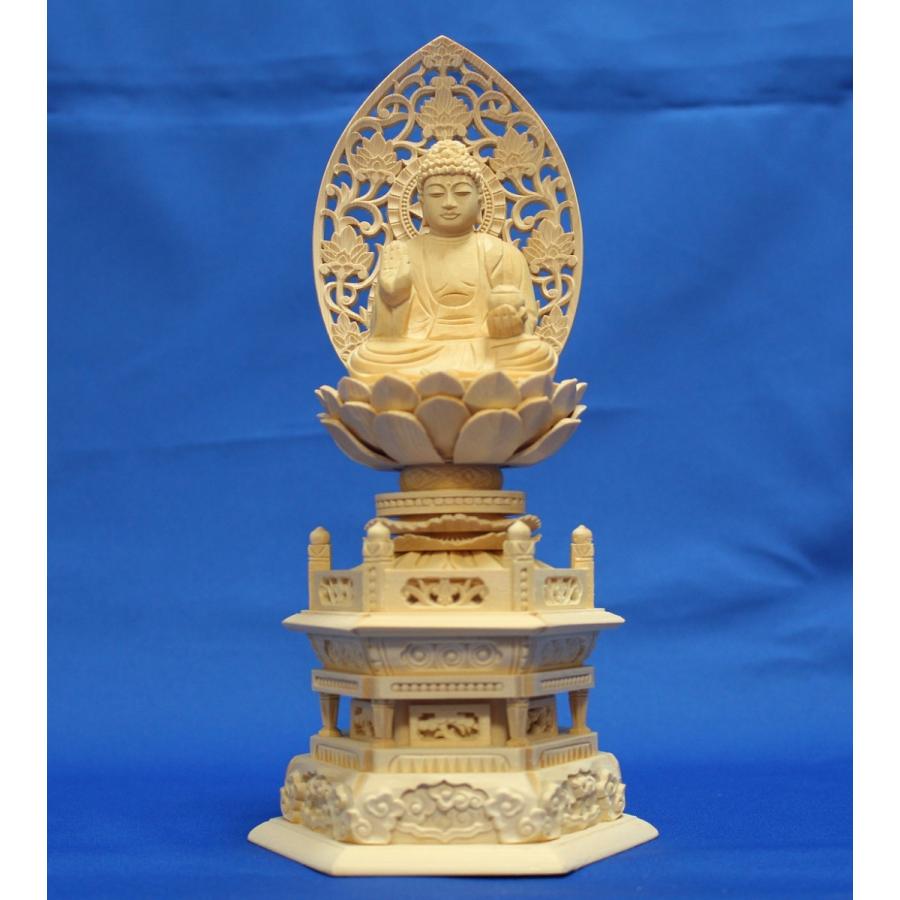 木彫仏像/薬師如来座像草光背六角台2.0寸桧木ヒノキ : トモエの木彫