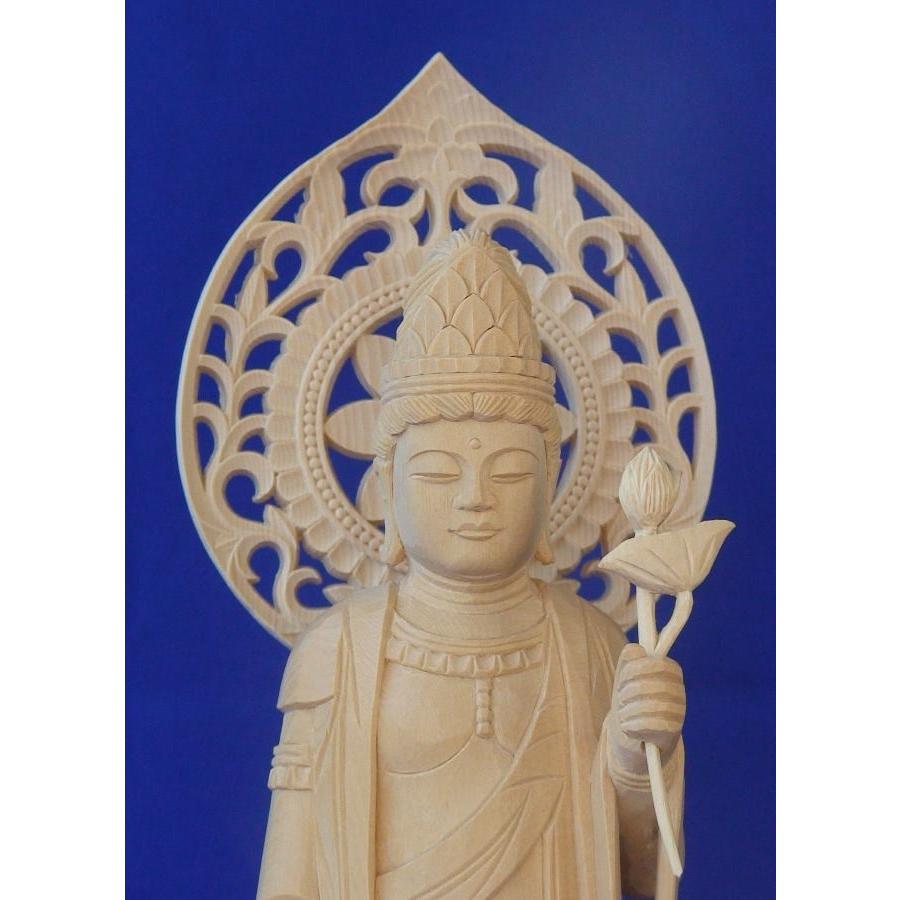 木彫仏像 聖観音菩薩立像宝珠光背円台5.0寸桧木 ヒノキ : トモエ