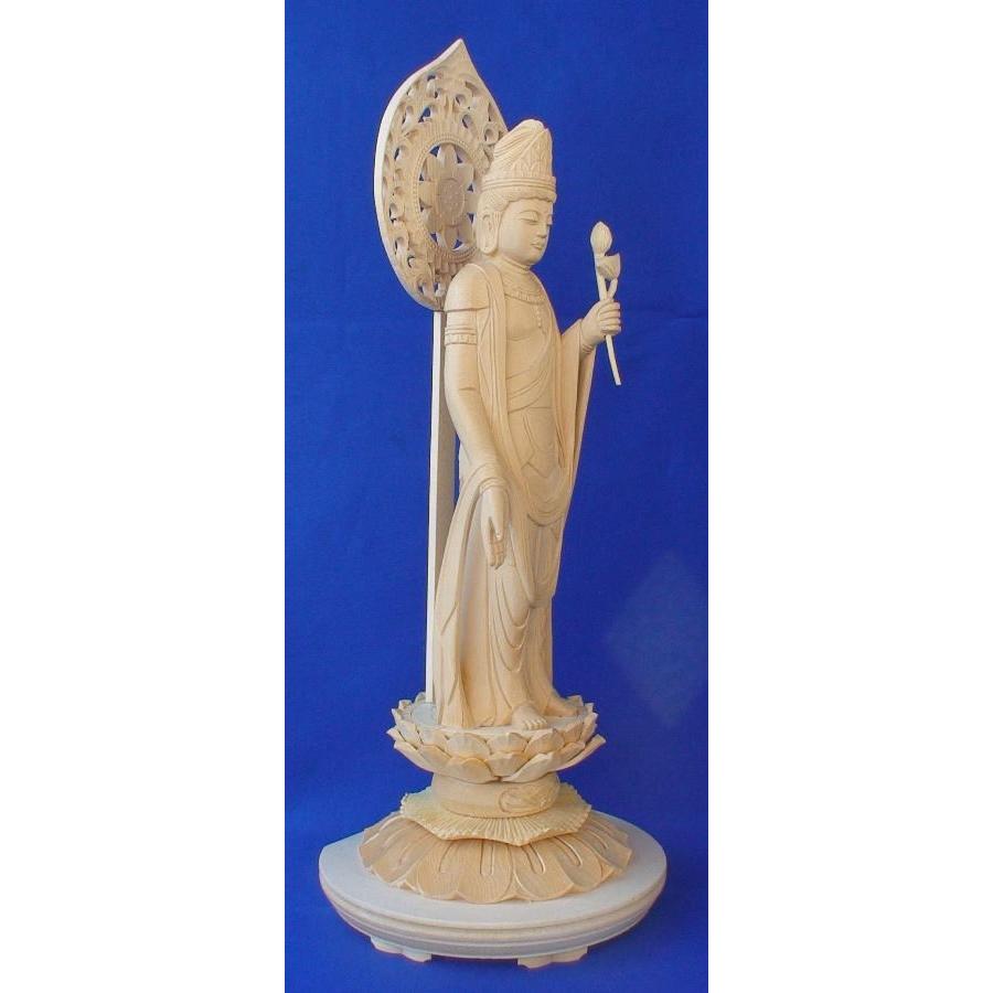 木彫仏像 聖観音菩薩立像宝珠光背円台5.0寸桧木 ヒノキ : トモエ