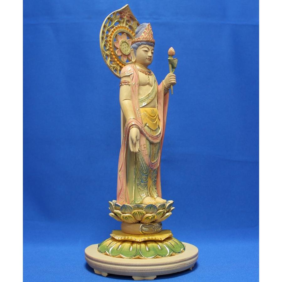 木彫仏像 聖観音菩薩立像宝珠光背円台6.0寸桧木　ひのき　彩色　送料無料_8