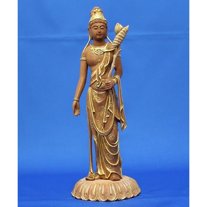 仏像 聖観音菩薩立像円台総高25cm紅檀切金付き : トモエの木彫仏像