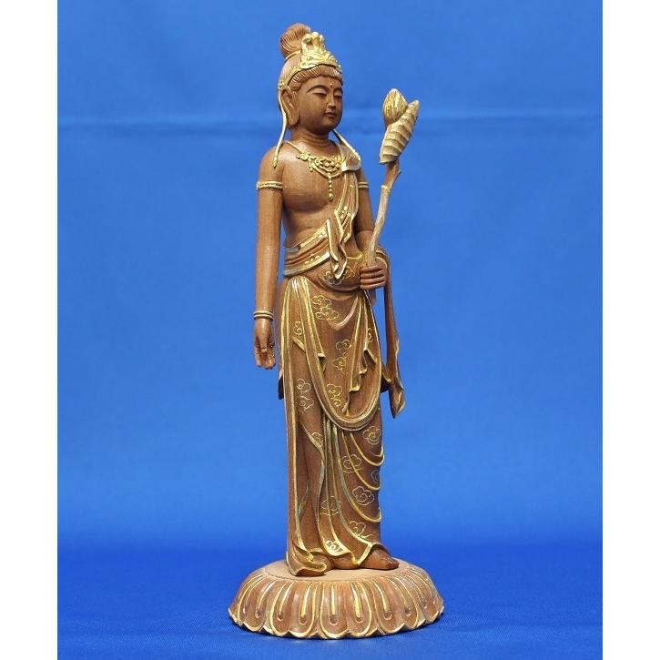 仏像 聖観音菩薩立像円台総高25cm紅檀切金付き : トモエの木彫仏像