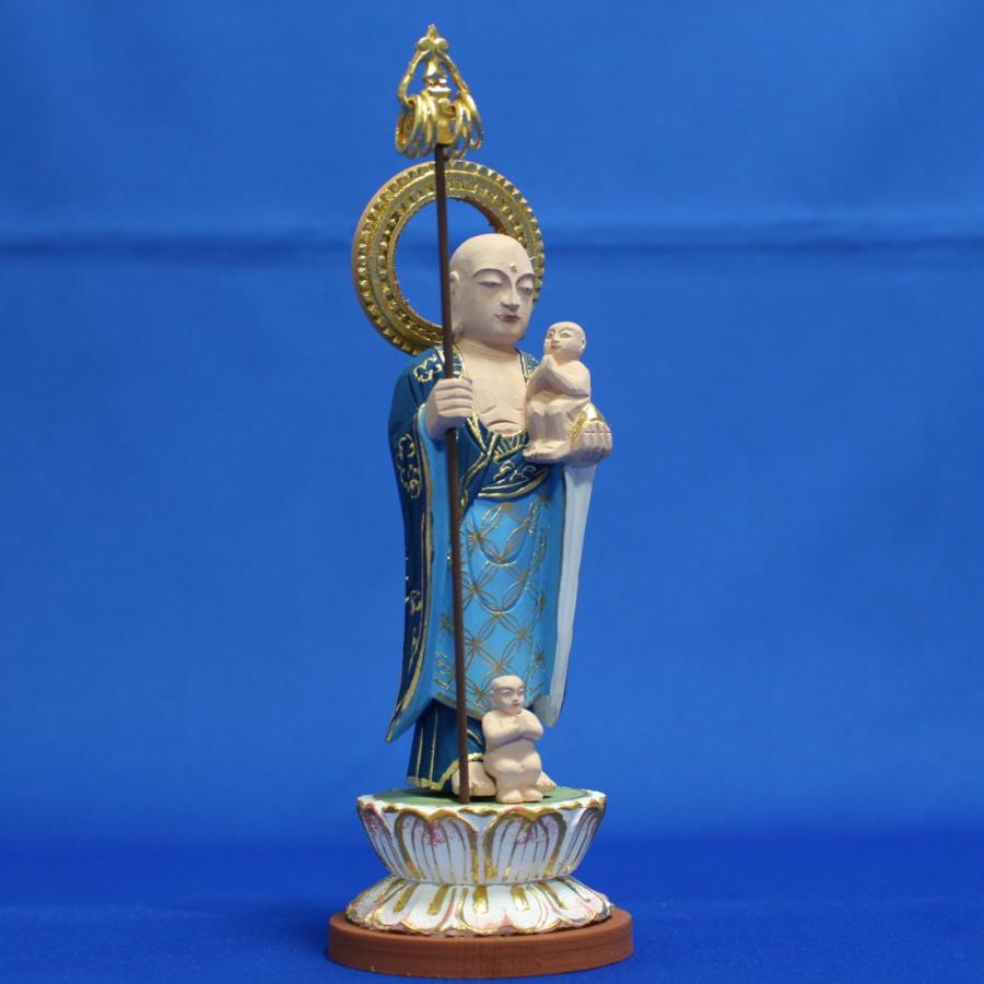 木彫仏像/水子地蔵菩薩立像円光背円角台4.0寸桧木彩色 : 26009 