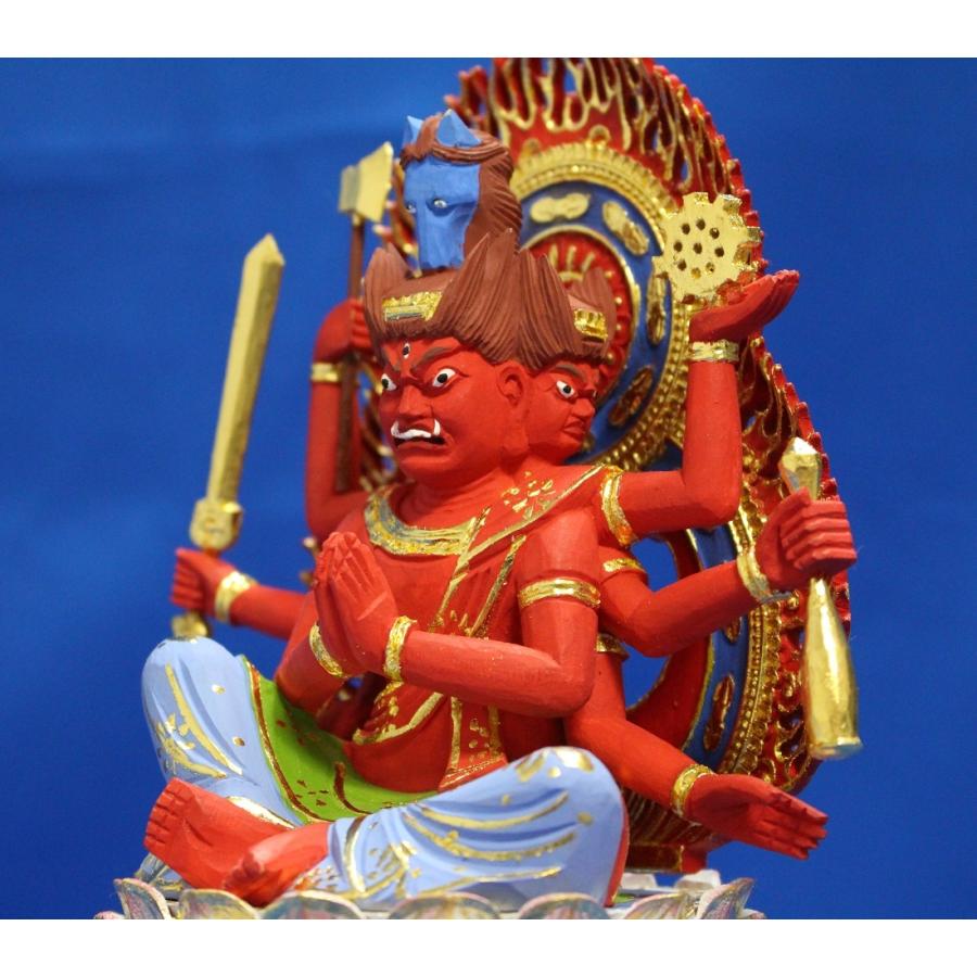 仏像 彫刻 木材 馬頭観音座像火炎光背八角台2.5寸桧木 ひのき彩色 送料