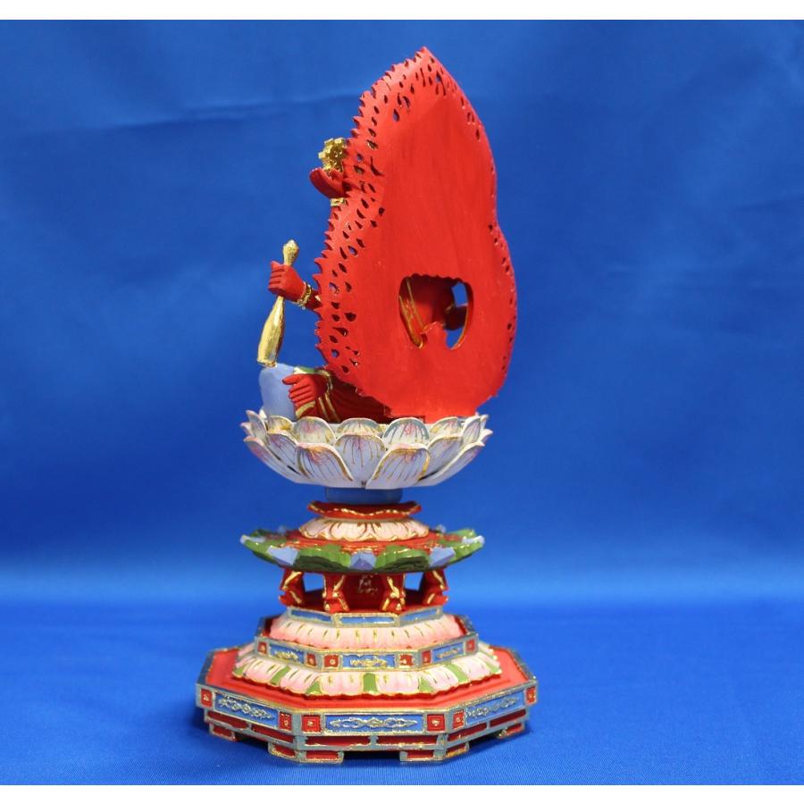 仏像 彫刻 木材 馬頭観音座像火炎光背八角台2.5寸桧木 ひのき彩色 送料