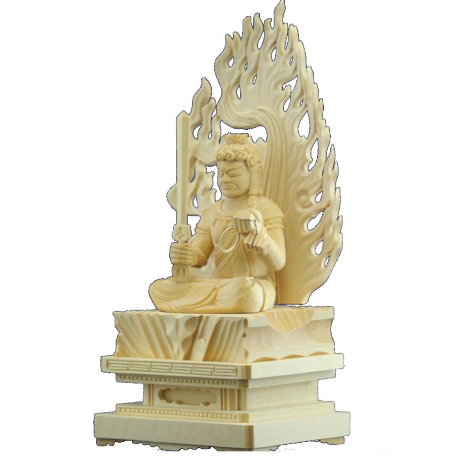 木彫仏像 仏像 不動明王座像火炎光背四角台2.0寸桧木 |  | 02