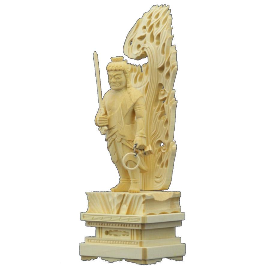 仏像 不動明王立像火炎光背四角台3.0寸桧木 ヒノキ : トモエの木彫仏像