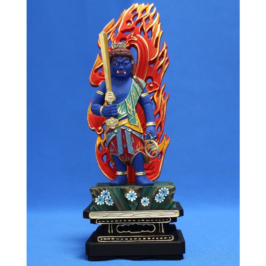 木彫仏像 不動明王立像火炎光背四角台4.0寸彩色桧木ヒノキ |  | 02