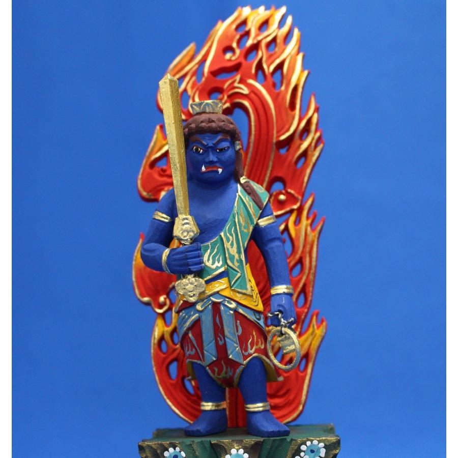 木彫仏像 不動明王立像火炎光背四角台4.0寸彩色桧木ヒノキ |  | 03