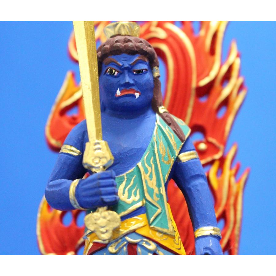 木彫仏像 不動明王立像火炎光背四角台4.0寸彩色桧木ヒノキ |  | 04