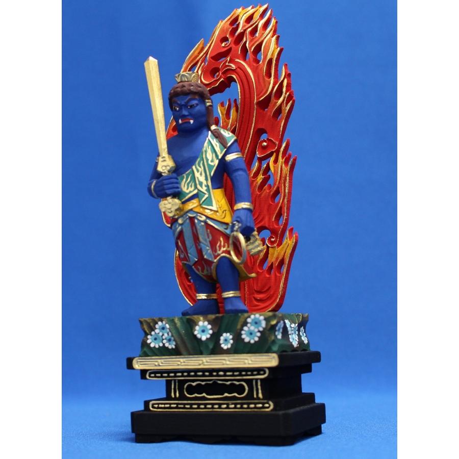 木彫仏像 不動明王立像火炎光背四角台4.0寸彩色桧木ヒノキ |  | 06