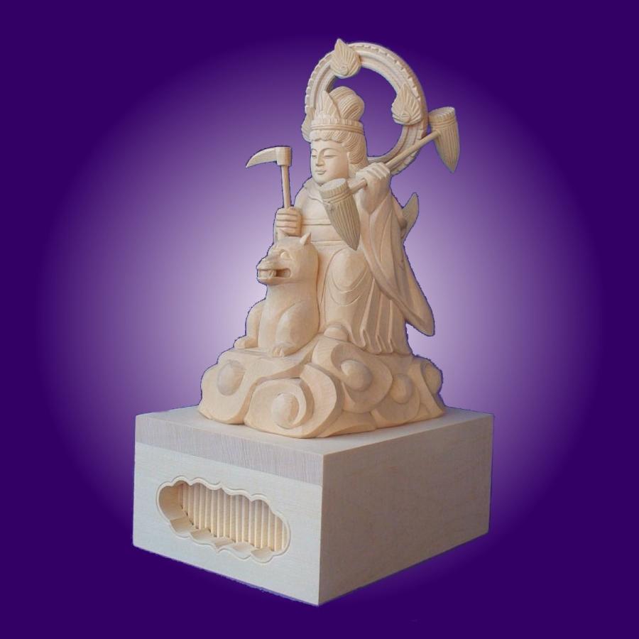 木彫仏像/稲荷大明神騎狐像総高19cm桧木 ヒノキ(受注生産） : トモエの