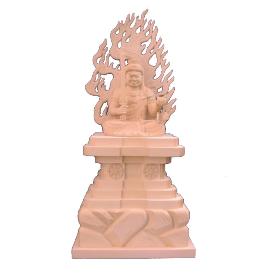 仏像 木彫り 不動明王座像身丈8寸総高90cm火炎光背四角台桧木（受注生産）