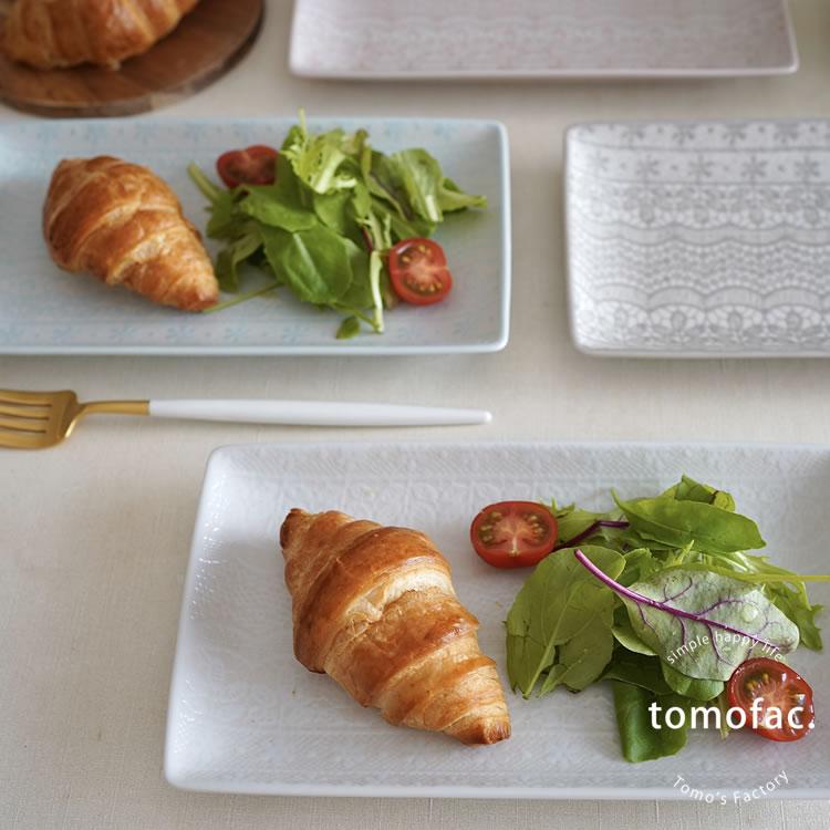 tomofac 波佐見焼 お皿 長角皿 チュールレース 和食器 洋食器 人気