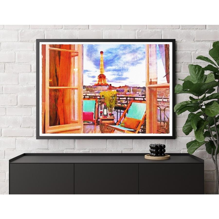 インテリアポスター フランス パリの風景 デジタルアートイラスト (窓