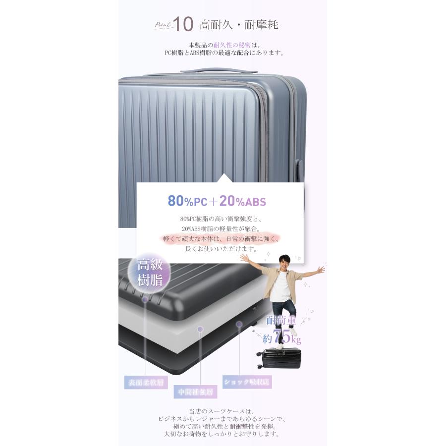 スーツケース フロントオープン 拡張 横開き 機内持ち込み キャリーケース TSAロック付き Sサイズ Mサイズ Lサイズ 軽量 丈夫 ストッパー付き静音  大容量 |  | 14