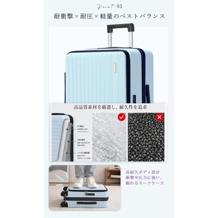 スーツケース 拡張 フロントオープン Sサイズ 機内持ち込み可  軽量 ファスナー ドリンクホルダー キャリーケース TSAロック Mサイズ 前開き |  | 04
