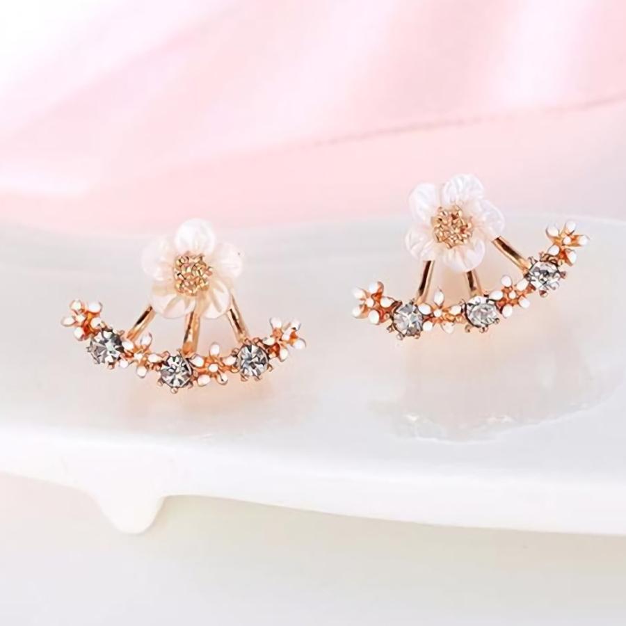フラワーモチーフ デザインピアス 2点組 - ピンク 桃色 : 雑貨販売店