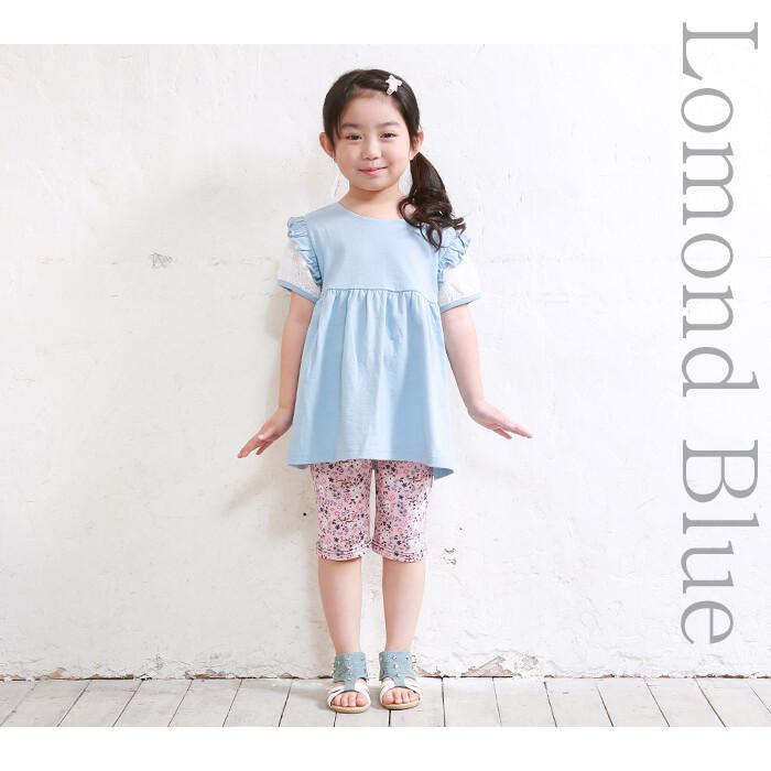 子供服 肩コットンレース 後ろリボン付き チュニック 女の子 未就学