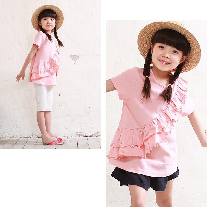 子供服 フロントフリル 半袖チュニック 女の子 未就学 小学校 低学年