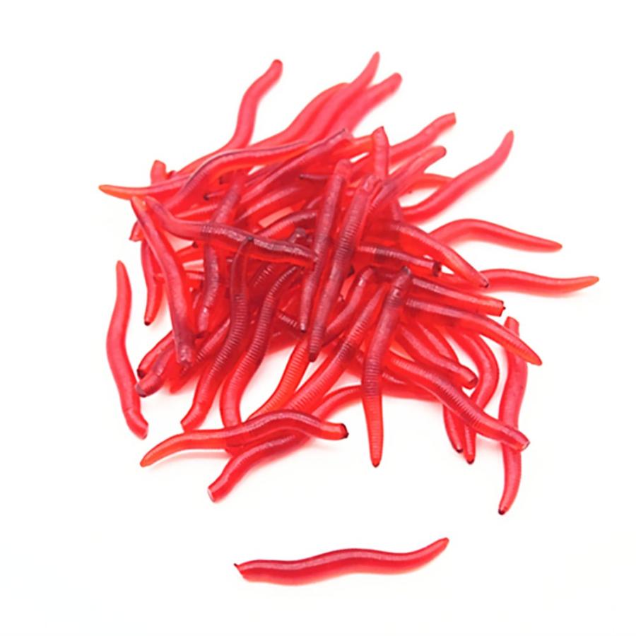 赤ミミズ ノーテイル ソフトワーム 50個 - 赤虫 釣り 切って使える