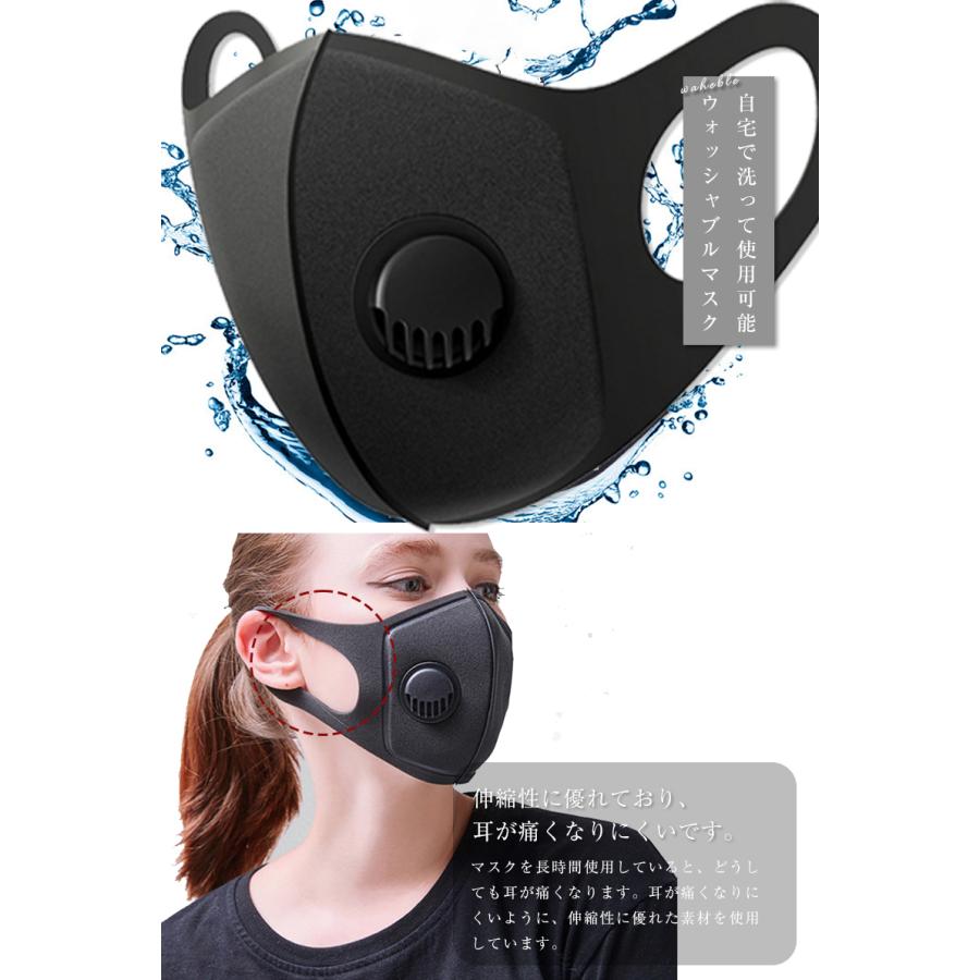 未使用 フェイスマスク ブラック フィルター2個付き マスク 換気口付き 洗える 2枚セット 埃防止フィルター付き 業務