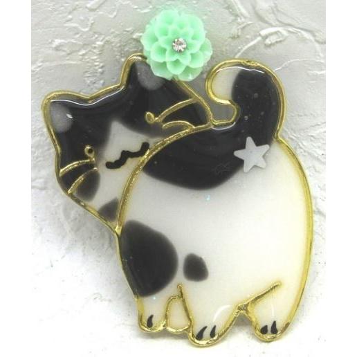 猫雑貨 猫ケツ ブローチ レジン 見返り美猫 キーホルダーに変更可 : 猫 