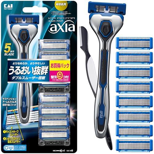 貝印 axia カミソリ バリューパックスリム 替刃 9個 おまけ付 メンズ