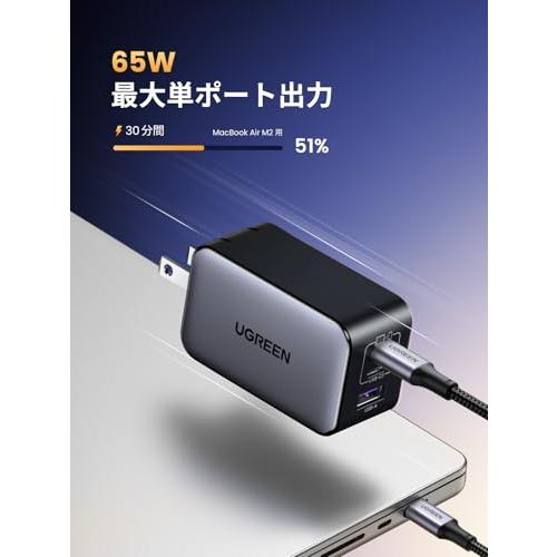 UGREEN Nexode 65W 急速 充電器 Type-C 3ポート【USB-C *2とUSB-A*1