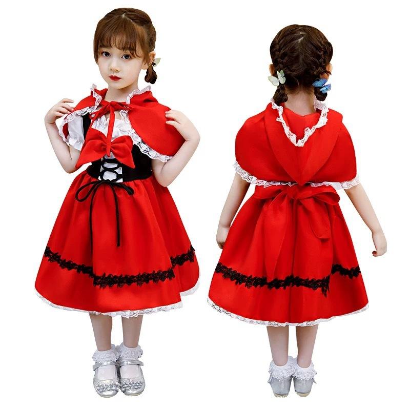 子供 女の子 赤ずきん コスプレ衣装 赤ずきんドレス ワンピース リボン