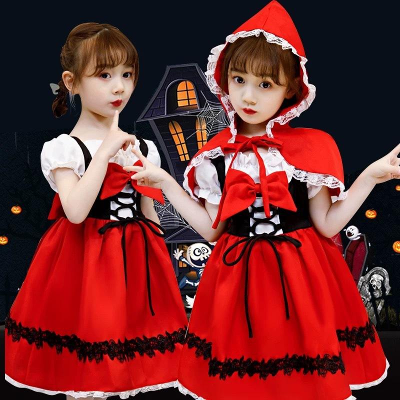 子供 女の子 赤ずきん コスプレ衣装 赤ずきんドレス ワンピース リボン