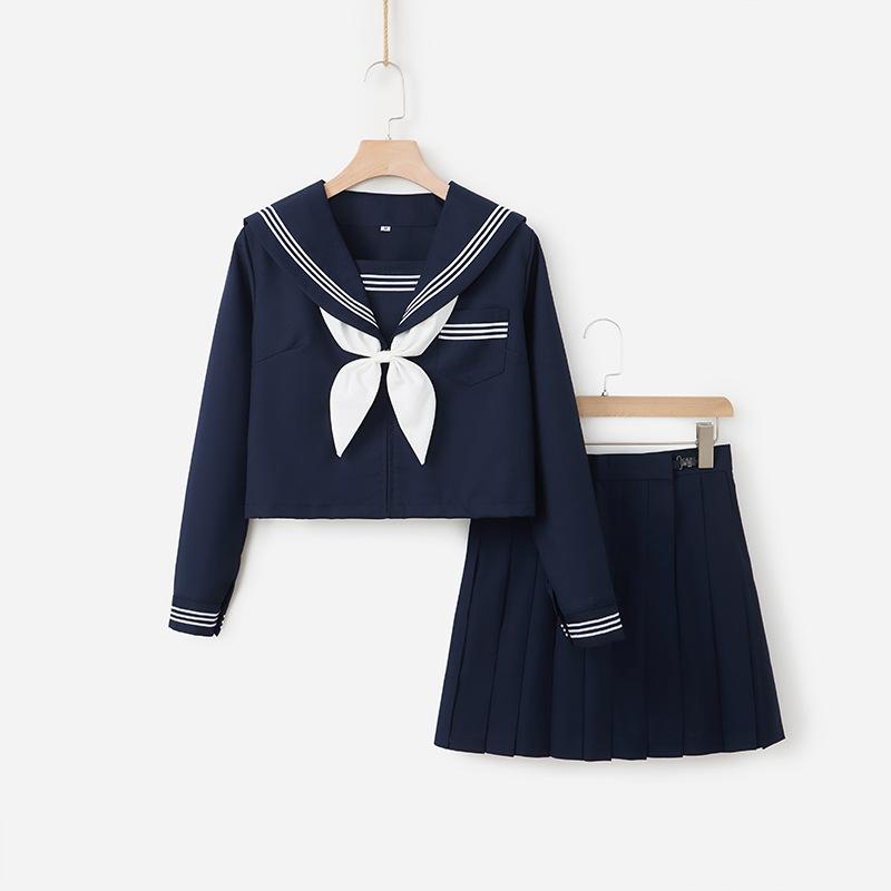 セーラー服 長袖 紺色 本格制服 コスプレ 女子高生 中学生 制服セット 人気セーラー服 前開き 学生服 かわいい ハロウィン 仮装 文化祭