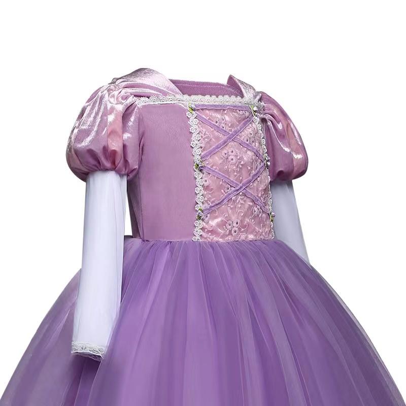 子供ドレス ラプンツェルプリンセス長袖ドレス コスプレ衣装 塔の上の