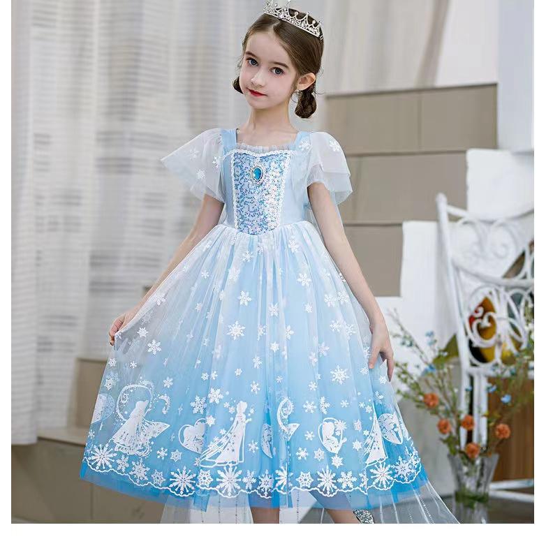 子供プリンセスマント付きドレス エルサ仮装 女の子 ハロウィン