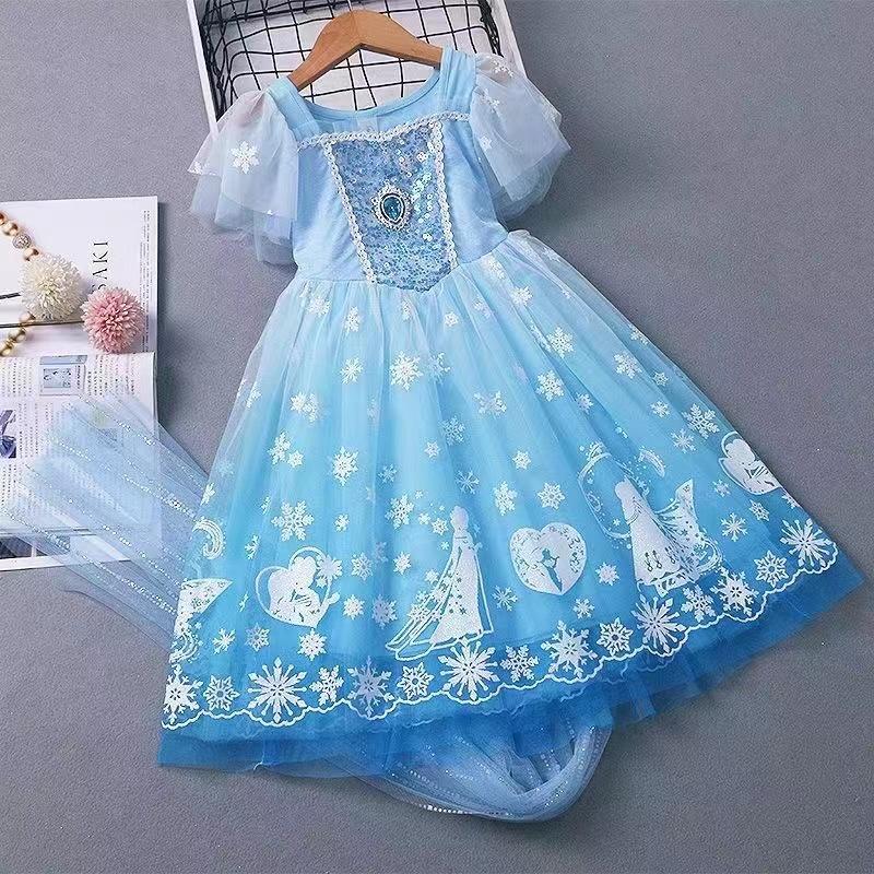 子供プリンセスマント付きドレス エルサ仮装 女の子 ハロウィン