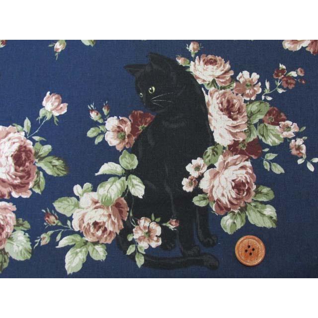 綿麻キャンバス 黒猫とローズ 花柄 Kp9063 2 ともや手芸店 通販 Yahoo ショッピング