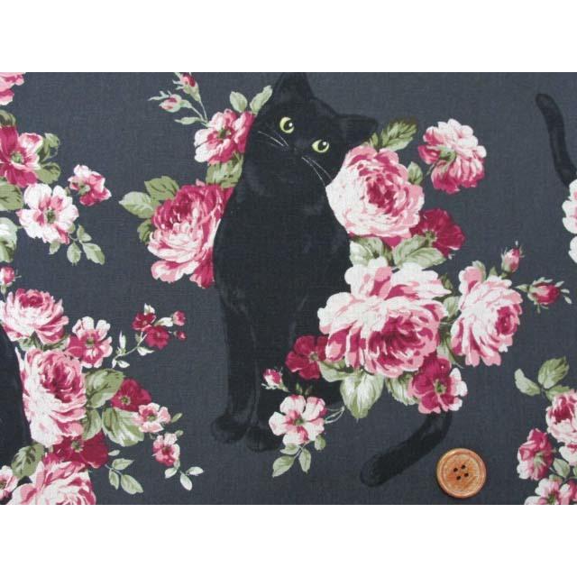 綿麻キャンバス 黒猫とローズ 花柄 Kp9063 2 ともや手芸店 通販 Yahoo ショッピング