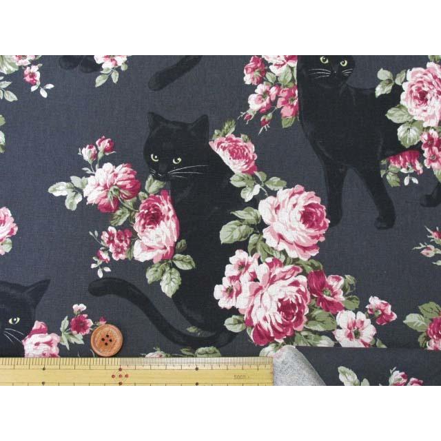 綿麻キャンバス 黒猫とローズ 花柄 Kp9063 2 ともや手芸店 通販 Yahoo ショッピング