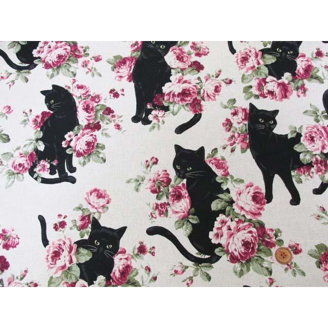 綿麻キャンバス 黒猫とローズ 花柄 Kp9063 2 ともや手芸店 通販 Yahoo ショッピング