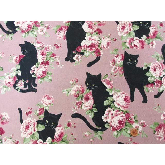 綿麻キャンバス 黒猫とローズ 花柄 Kp9063 2 ともや手芸店 通販 Yahoo ショッピング