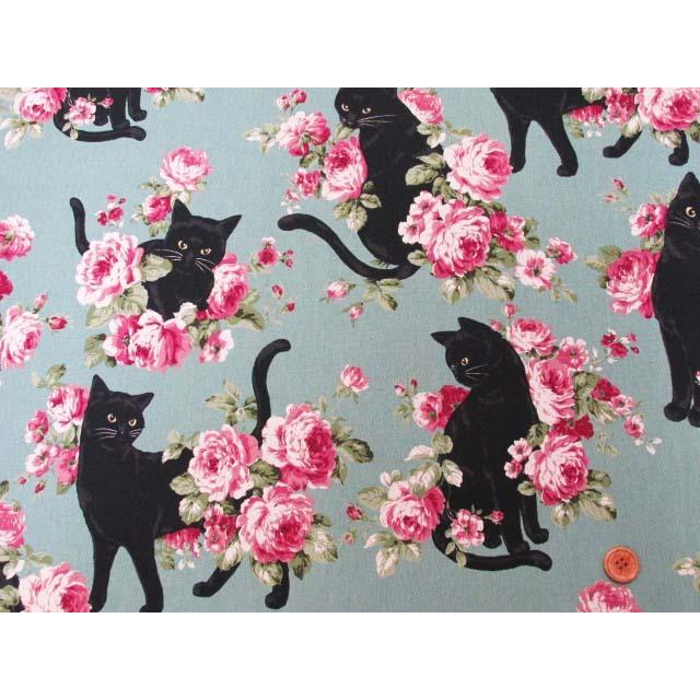 綿麻キャンバス 黒猫とローズ 花柄 Kp9063 2 ともや手芸店 通販 Yahoo ショッピング