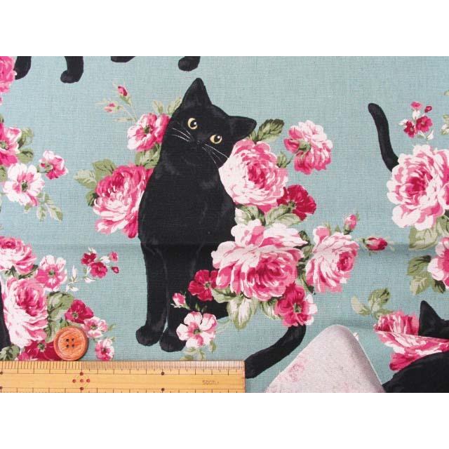 綿麻キャンバス 黒猫とローズ 花柄 Kp9063 2 ともや手芸店 通販 Yahoo ショッピング
