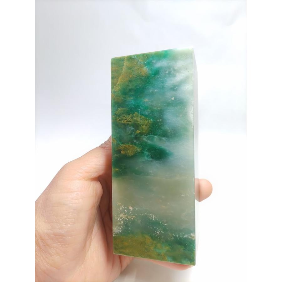 角印材(3)広東緑凍石 大きい角印 4.6x4.8x12cm 795g 中国印材